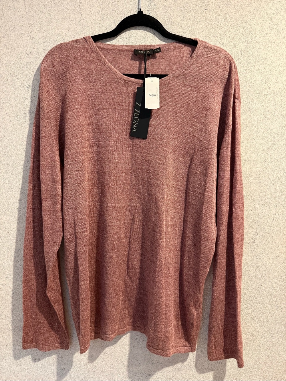 Z Zegna 100% Linen Crewneck Sweater Men’s XL Dusty Rose/Mauve VSTO ZZ110 P94 NWT